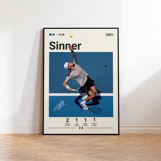 Jannik Sinner Poster, Tennis Poster, Motivational Poster, Sports Poster, Modern Sports Art, Tennis Gifts, Minimalist Poster, Tennis Art