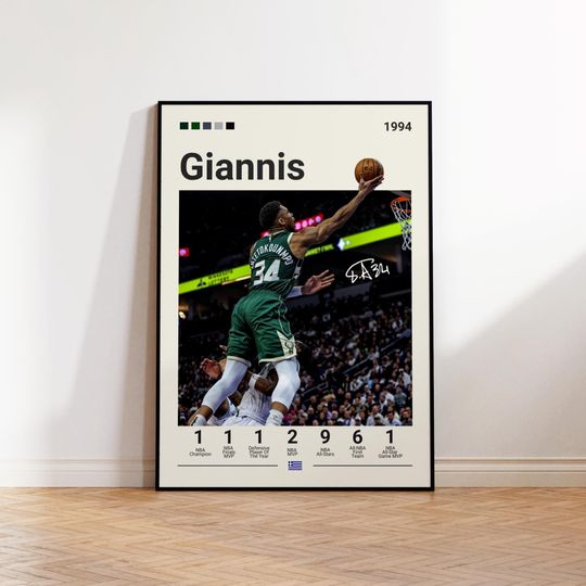 Giannis Antetoko Poster, Milwaukee Bucks Poster, Gift For Giannis Fan, NBA Poster, Sports Poster, NBA Fans, Basketball Fan Gift