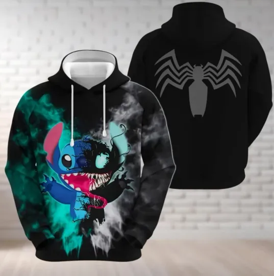 Stitch And Venom 3D HOODIE Christmas Day Gift Halloween Day Gift Best Price
