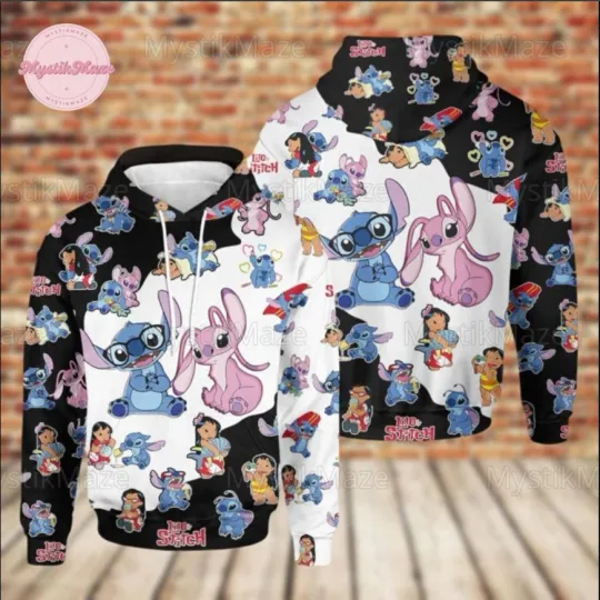 Stitch And Angel 3D HOODIE Halloween Gift Best Price Christmas Gift Us Size