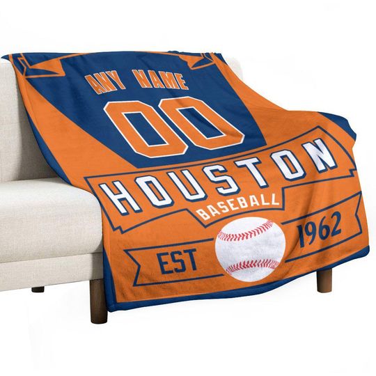 Discover Personalized Houston Baseball Blanket with Name Number, Flannel Throw for Boys Girls, Sport Blanket for Living Room Couch Sofa Playground