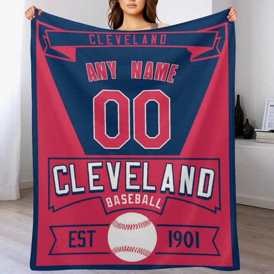 Discover Cleveland Custom Baseball Blanket, Personalized Name Throw Blanket, Soft Sports Blanket for Boys Girls, Baseball Lovers, Bed Sofa Room Decor