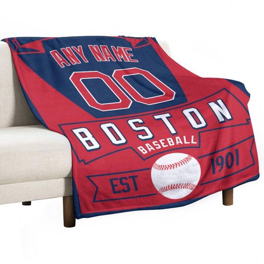 Discover Customized Boston Baseball Blanket, Baseball Team Throw Blankets with Name Number, Baseball Gifts for Kids Adults Bedroom Sofa Decor