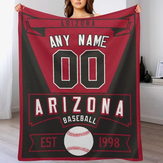 Discover Personalized Arizonna Baseball Blanket for Boys Girls, Custom Name Number Baseball Gift for Sport Baseball Player and Lover Bedroom Decor