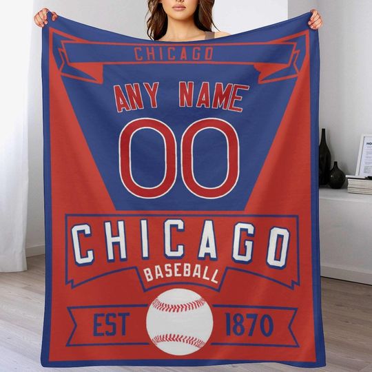Discover Chicago Baseball Blanket Personalized Name Number Blanket for Kids Adults - Custom Flannel Throw Blankets Sports Blanket for Boys Mens Gifts