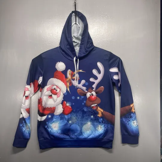 Christmas Santa Rudolph Reindeer Lightweight Hoodie 3D Printed Christmas Top XL