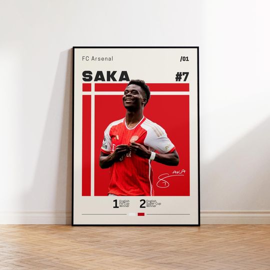 Discover Bukayo Saka Poster, FC Arsenal Poster, Saka Fan Gift, Sports Poster, Football Player Poster, Soccer Wall Art, Sports Bedroom Posters