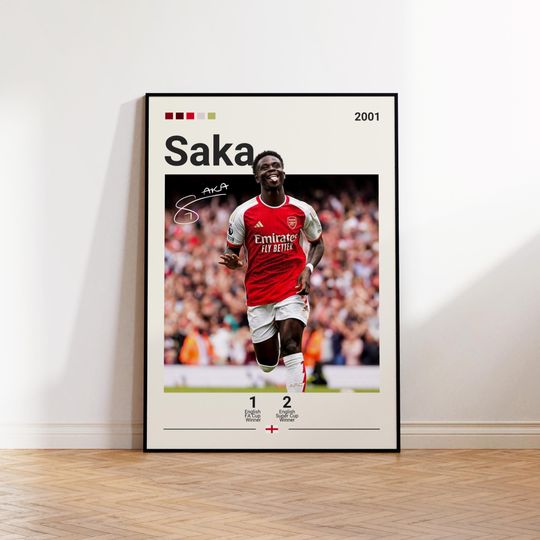 Discover Bukayo Saka Poster, FC Arsenal Poster, Saka Fan Gift, Sports Poster, Football Player Poster, Soccer Wall Art, Sports Bedroom Posters
