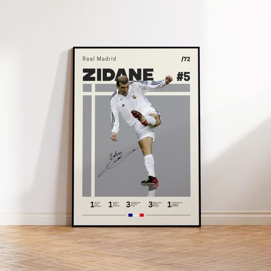 Discover Zinedine Zidane Poster, Real Madrid Poster, Zidane Fan Gift, Sports Poster, Football Player Poster, Soccer Wall Art, Sports Bedroom Posters