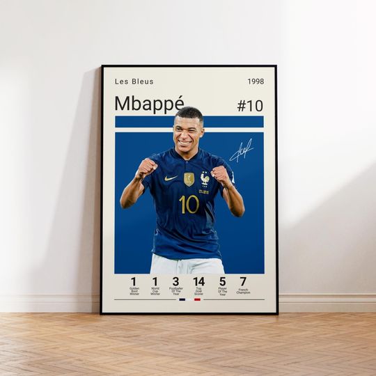 Kylian Mbappe Poster, French Soccer Print, Mbappe Fan Gift, Sports Poster, Football Player Poster, Soccer Wall Art, Sports Bedroom Posters