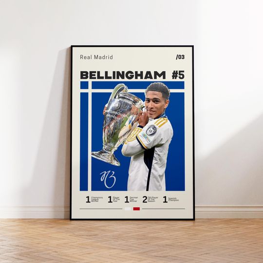 Jude Bellingham Poster, Real Madrid Poster, Bellingham Fan Gift, Sports Poster, Football Poster, Soccer Wall Art, Sports Bedroom Posters