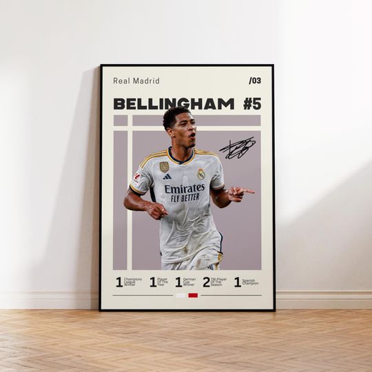 Jude Bellingham Poster, Real Madrid Poster, Bellingham Fan Gift, Sports Poster, Football Poster, Soccer Wall Art, Sports Bedroom Posters