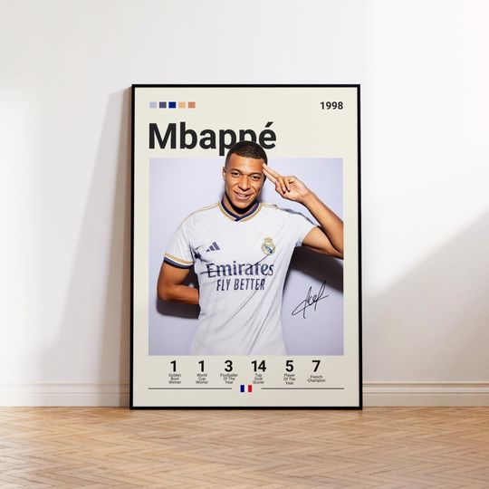 Kylian Mbappe Poster, Real Madrid Poster, Mbappe Fan Gift, Sports Poster, Football Player Poster, Soccer Wall Art, Sports Bedroom Posters