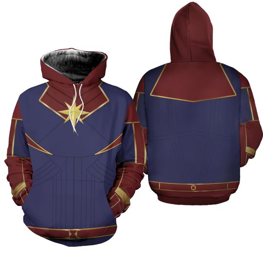 Captain Marvel Cosplay Costume 3D Hoodie Jogger Set, Captain Marvel Halloween Costume Hoodie, 3D Halloween Cosplay Costume