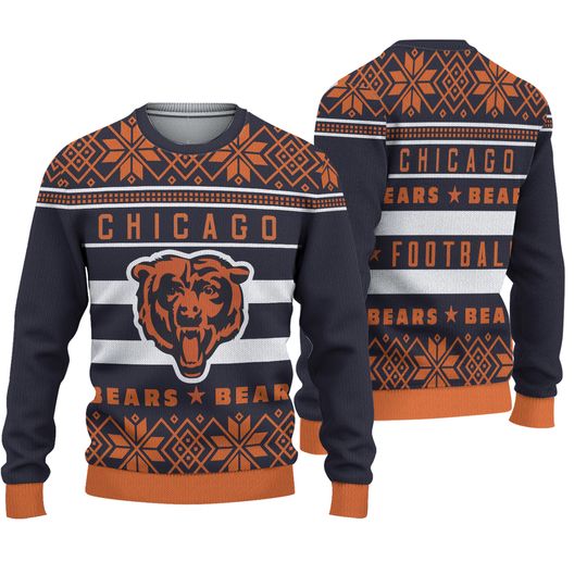 Adult Men's football Chicago Bears Logo Navy Football Ugly Christmas Sweater S-3XL