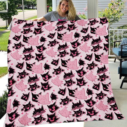 Gengar Clefable Fleece Blanket, Ghost Type Blanket Fleece, Throw Anime Blanket Gengar, Gift