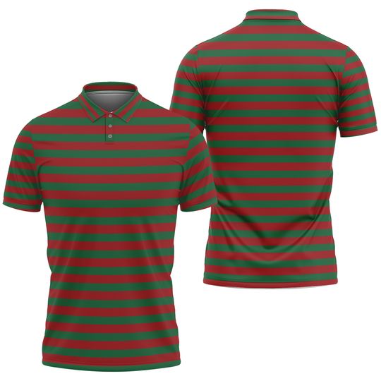 Striped Polo Shirt Christmas Polo Shirt Red & Green Striped Polo Unisex Short Sleeve Christmas Striped Polo Shirt