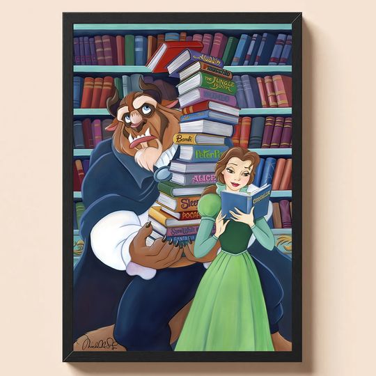 Belle's Books by Michelle St.Laurent | Disney Art Collectible Belle and Beast Castle Library Scene | Beauty and the Beast | Disney Art Print