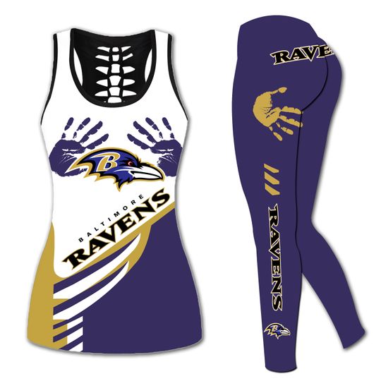 Baltimore Ravens Hollow Tank Top Legging Sets, Football Team Sports Yoga Set