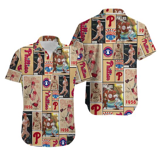 Retro Baseball Collage Phillies Aloha Shirt Vintage Style Hawaiian Shirt