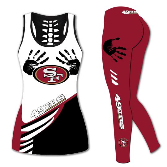 San Francisco 49ers Hollow Tank Top Legging Sets, Football Team Sports Yoga Set