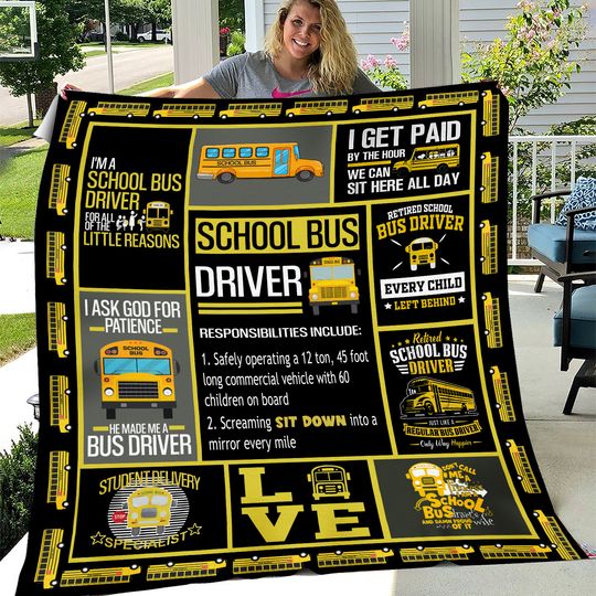 School Bus Blanket, I'm A School Bus Driver Fleece, Sherpa Blanket