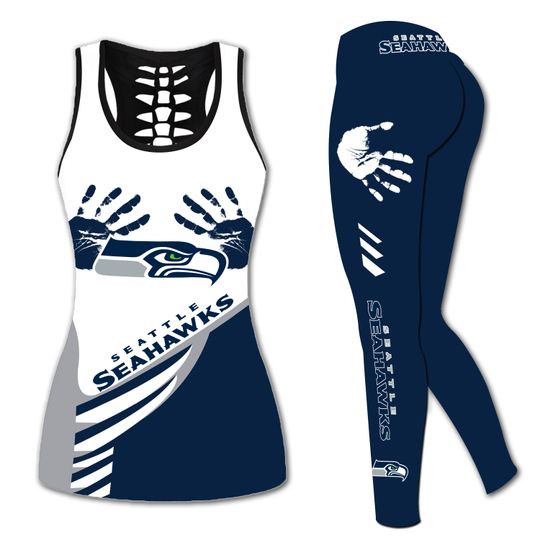 Seattle Seahawks Hollow Tank Top Legging Sets, Football Team Sports Yoga Set