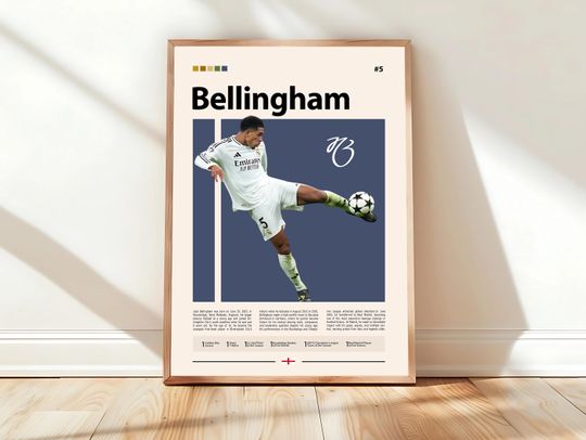 Jude Bellingham Poster, Real Madrid Poster, Soccer Gifts, Sports Poster, Football Player Poster, Soccer Wall Art, Sports Bedroom Posters
