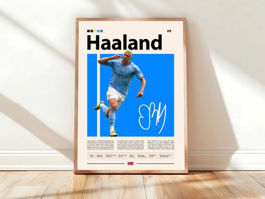 Discover Erling Haaland Manchester City & Norway Football Star Poster, Premier League Goal Machine Wall Art, Soccer Memorabilia Print