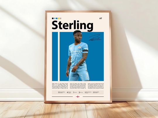 Discover Raheem Sterling Poster, England Poster, Chelsea FC Wall Art, Football Print, Soccer Wall Decor