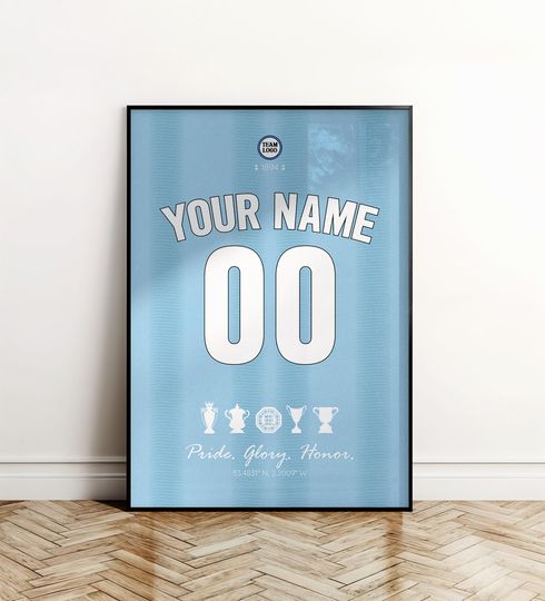 Discover Manchester Football Team Jersey Poster | Custom Name & Number | Soccer Wall Art | Printable Football Poster