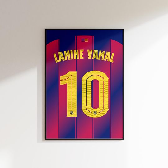 Discover Lamine Yamal Jersey Number 10 Poster | Catalan Striped Football Print