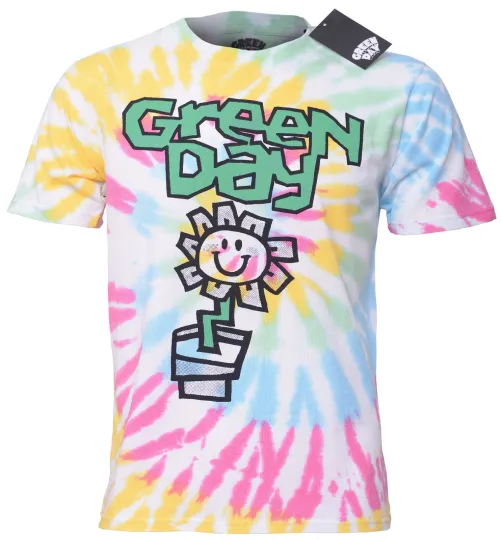 Discover Green Day T Shirt Official Flower Pot Tie Dye White Kerplunk Logo New S To XXL
