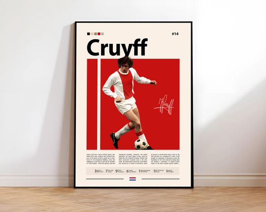 Discover Johan Cruyff Poster, Netherlands Football Print, Barcelona Poster, Sports Poster, Football Poster, Soccer Wall Art, Sports Bedroom Posters