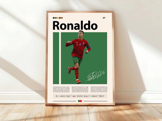 Cristiano Ronaldo Poster, Portugal Football Print, Soccer Gifts, Sports Poster, Football Poster, Soccer Wall Art, Sports Bedroom Posters