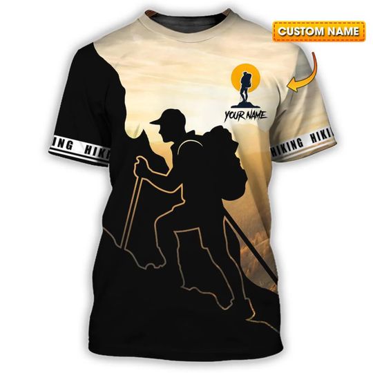 Discover Custom Hiking T-Shirt: Mountain Climber Silhouette, Adventure Tee