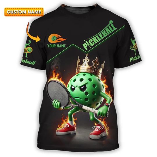 Funny Pickleball T-Shirt: Fire Ball Character Design - Sports Fan Gift