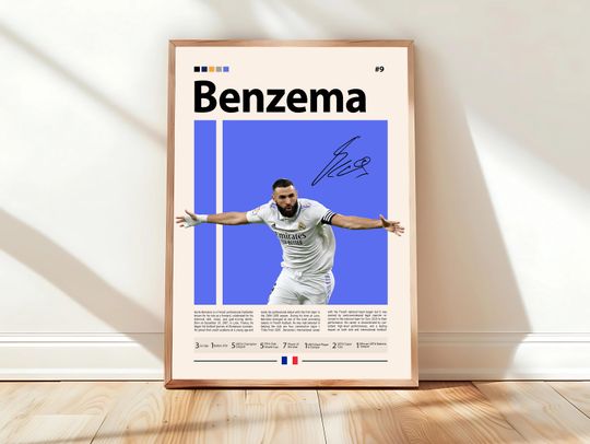 Karim Benzema Real Madrid Poster, Football Legend Wall Art, Striker Icon Print, Sports Memorabilia, France National Team Star