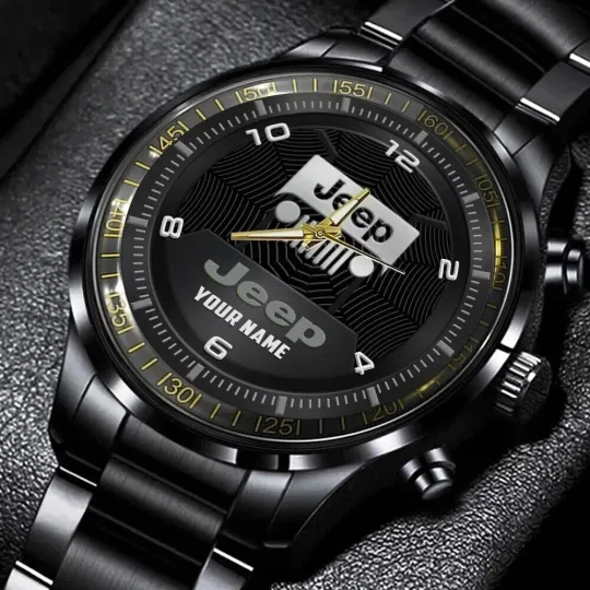 Discover Personalized Jeep Car Racing Black Stainless Steel Watch For Men Box Included