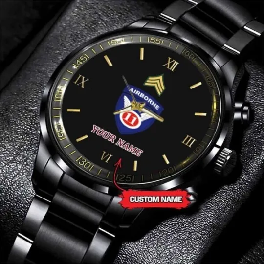 Discover Army Watch, Army 11Th Airborne Division Custom Black Fashion Watch Proudly Serve