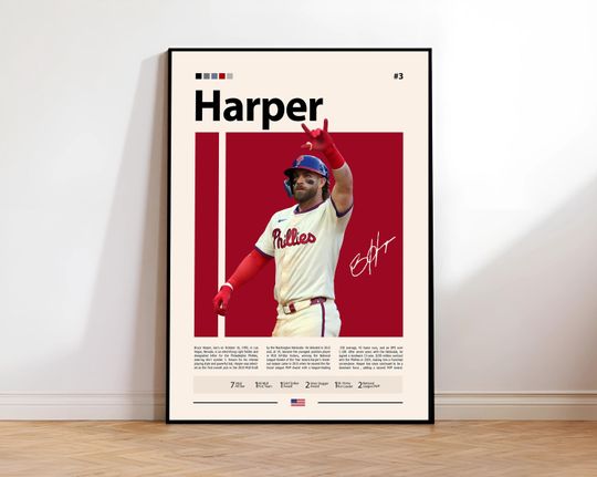 Discover Bryce Harper Poster, Philadelphia Phillies Print, MLB Wall Art, Baseball Player Decor, Phillies Fan Gift, Sports Bedroom, Man Cave Print
