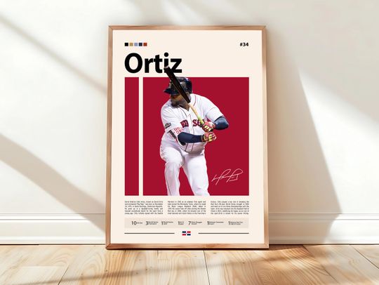 David Ortiz Poster, Boston Red Sox Poster, Baseball Prints, Sports Poster, Baseball Player Gift, Baseball Wall Art, Sports Bedroom Posters