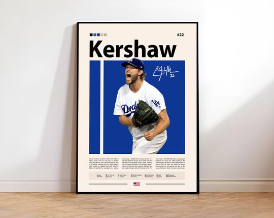 Discover Clayton Kershaw Poster, USA Baseball Print, LA Dodgers Poster, Sports Poster, Baseball Poster, MLB Wall Art, Sports Bedroom Posters