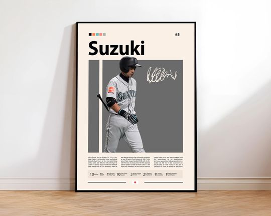 Discover Ichiro Suzuki Poster, Seattle Mariners Wall Art, MLB Print, Baseball Decor, Mariners Fan Gift, Sports Bedroom, Man Cave Artwork