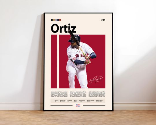 David Ortiz Poster, Boston Red Sox Poster, Baseball Prints, Sports Poster, Baseball Player Gift, Baseball Wall Art, Sports Bedroom Posters