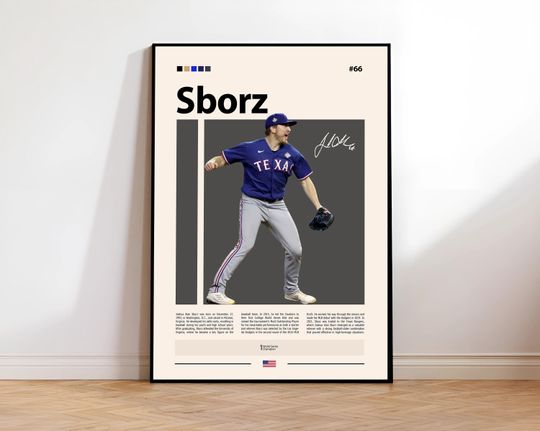 Discover Josh Sborz Poster, Texas Rangers Wall Art, MLB Print, Baseball Decor, Rangers Fan Gift, Sports Bedroom, Man Cave Artwork