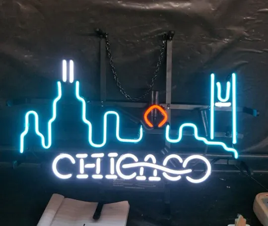 Chicago City Skyline Neon Sign Real Glass Wall Decor for Bar and Pub