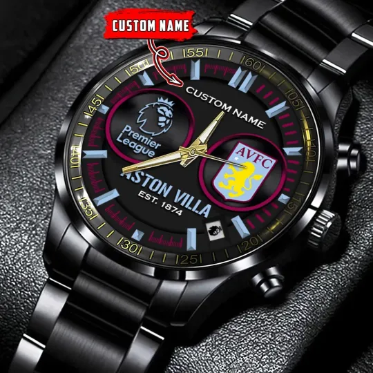 Discover A..s...t...on Villa EPL Personalized Black Stainless Steel Watch Gift For Fans
