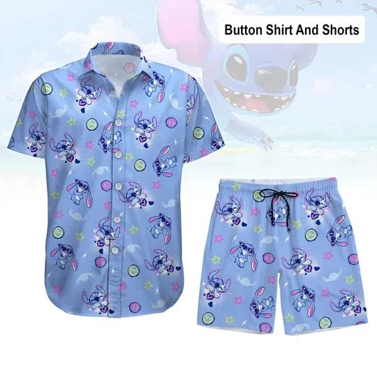 Disney Stitch Summer Hawaiian Shirt And Shorts, Lilo And Stitch Men Shirt, Magic Kingdom Shirt