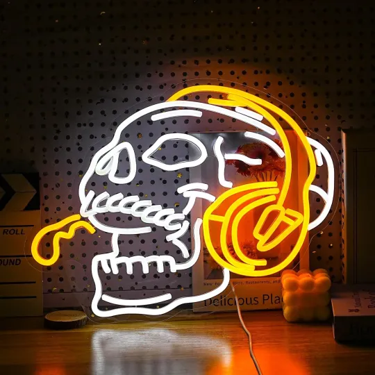 Discover Skull Headphone Neon Sign Light for Wall Decor